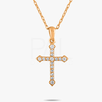 18k Solid Gold Natural Diamond Cross Necklace, 14k Christian Faith Pendant, Religious Diamond Necklace, Dainty Cross Necklace for Women
