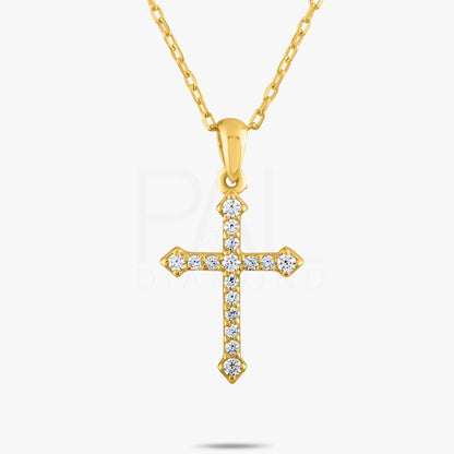 18k Solid Gold Natural Diamond Cross Necklace, 14k Christian Faith Pendant, Religious Diamond Necklace, Dainty Cross Necklace for Women