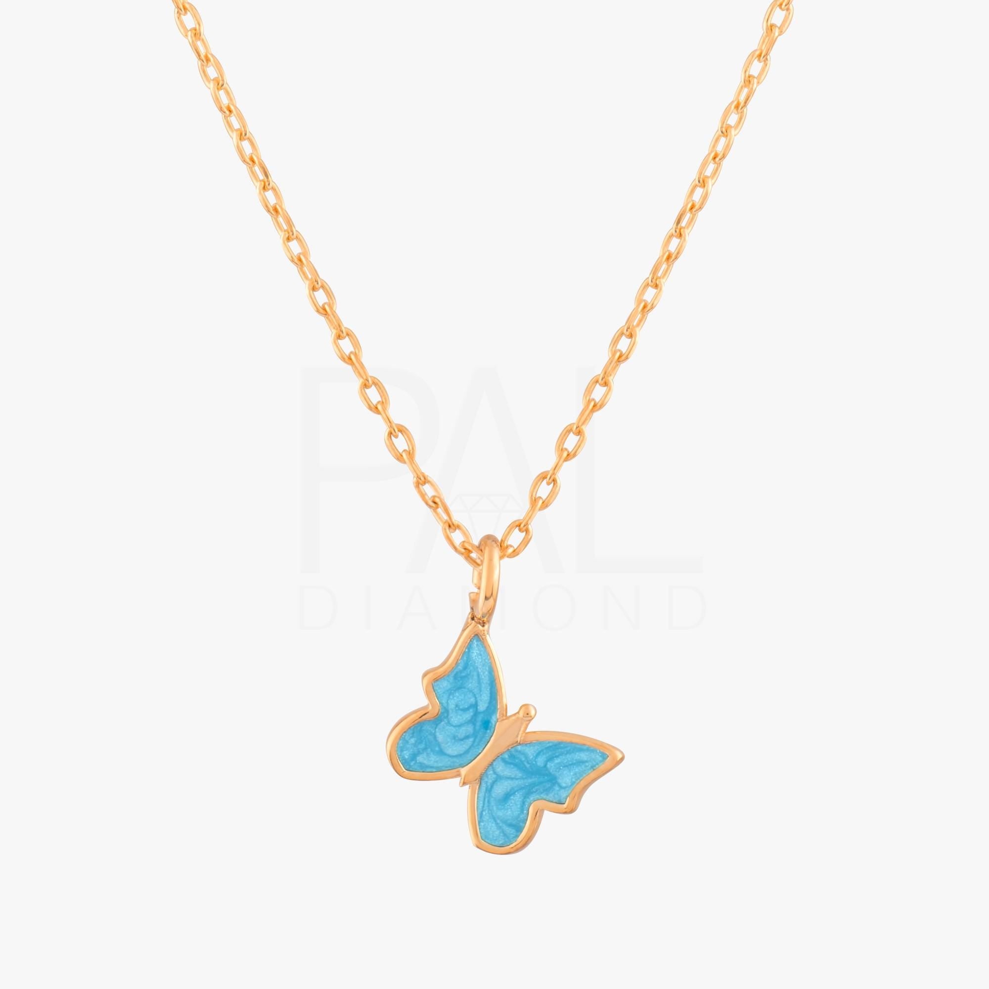 18k Solid Gold Butterfly Necklace, 14k Enamel Butterfly Gold Necklace, Dainty Butterfly Necklace, Butterfly Pendant, Daily Butterfly Pendant