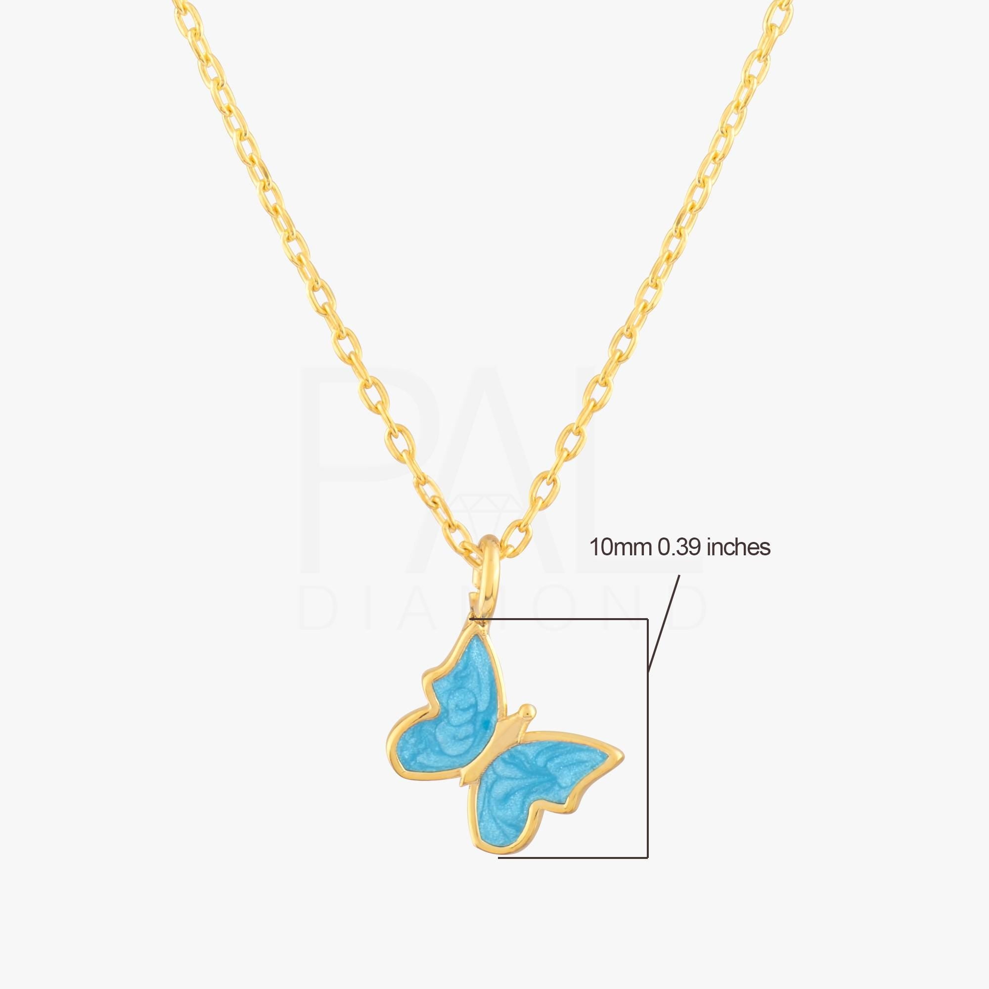 18k Solid Gold Butterfly Necklace, 14k Enamel Butterfly Gold Necklace, Dainty Butterfly Necklace, Butterfly Pendant, Daily Butterfly Pendant