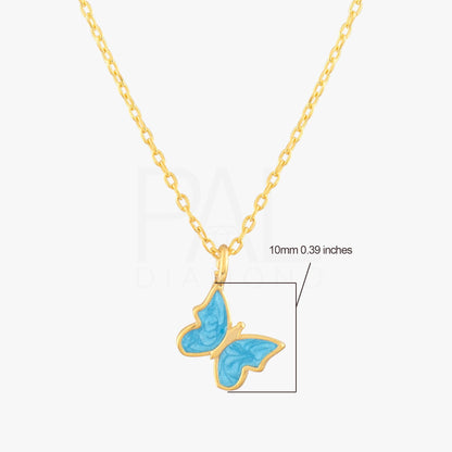 18k Solid Gold Butterfly Necklace, 14k Enamel Butterfly Gold Necklace, Dainty Butterfly Necklace, Butterfly Pendant, Daily Butterfly Pendant