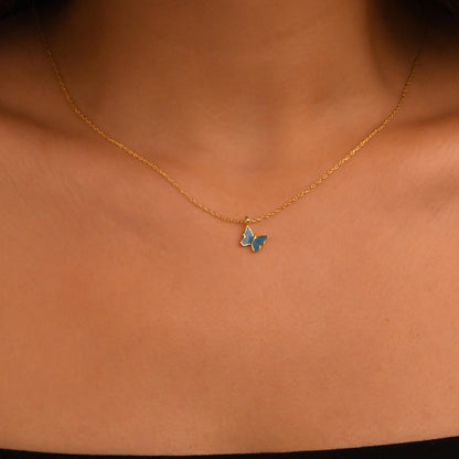 18k Solid Gold Butterfly Necklace, 14k Enamel Butterfly Gold Necklace, Dainty Butterfly Necklace, Butterfly Pendant, Daily Butterfly Pendant