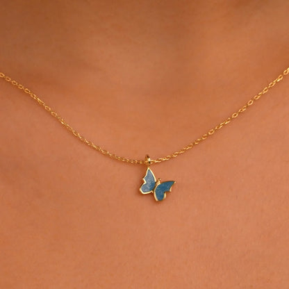 18k Solid Gold Butterfly Necklace, 14k Enamel Butterfly Gold Necklace, Dainty Butterfly Necklace, Butterfly Pendant, Daily Butterfly Pendant