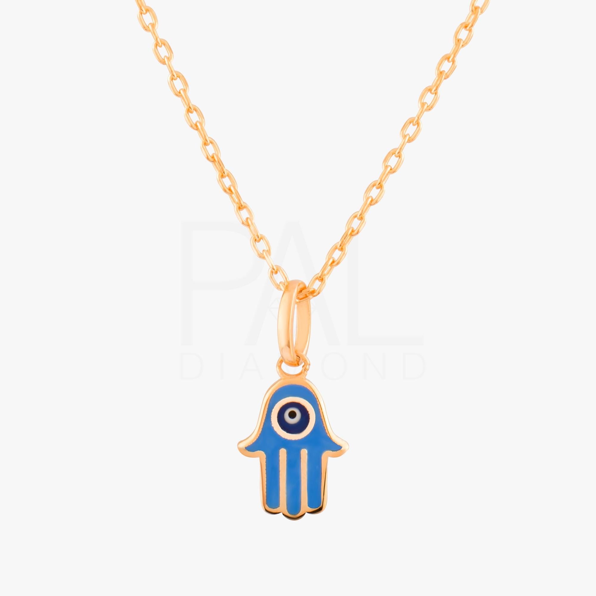 18k Hamsa Necklace, 14k Solid Gold Evil Eye Hamsa Necklace, Hand of Fatima Necklace, Gold Fatima Pendant, Good Luck Necklace Jewelry