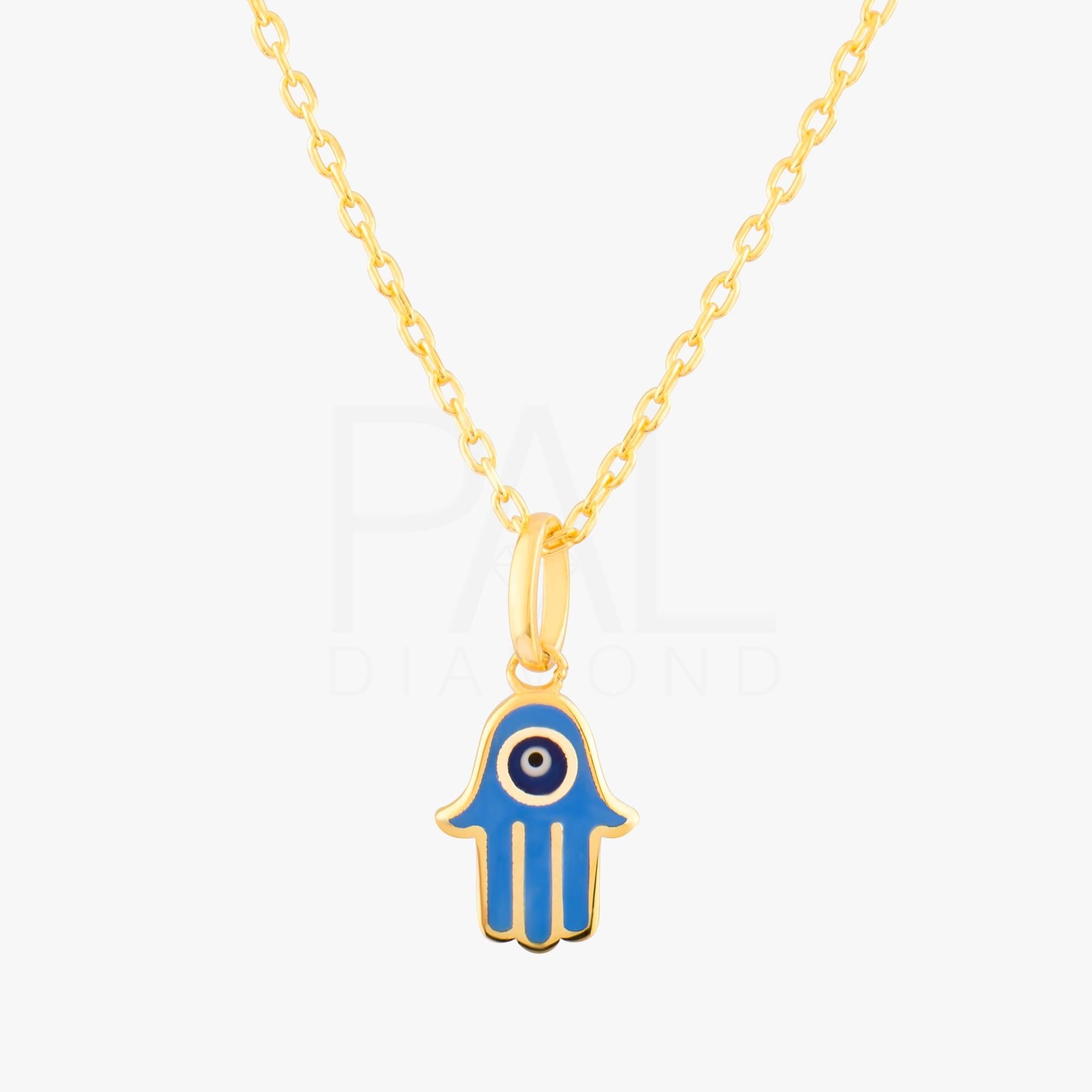 18k Hamsa Necklace, 14k Solid Gold Evil Eye Hamsa Necklace, Hand of Fatima Necklace, Gold Fatima Pendant, Good Luck Necklace Jewelry