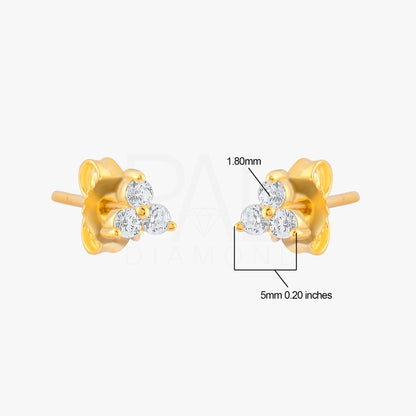 18k Gold 3 Stones Diamond Earrings, Diamond Trio Earrings, 14k Solid Gold Diamond Cluster Earrings, Real Diamond Stud Trio Earrings