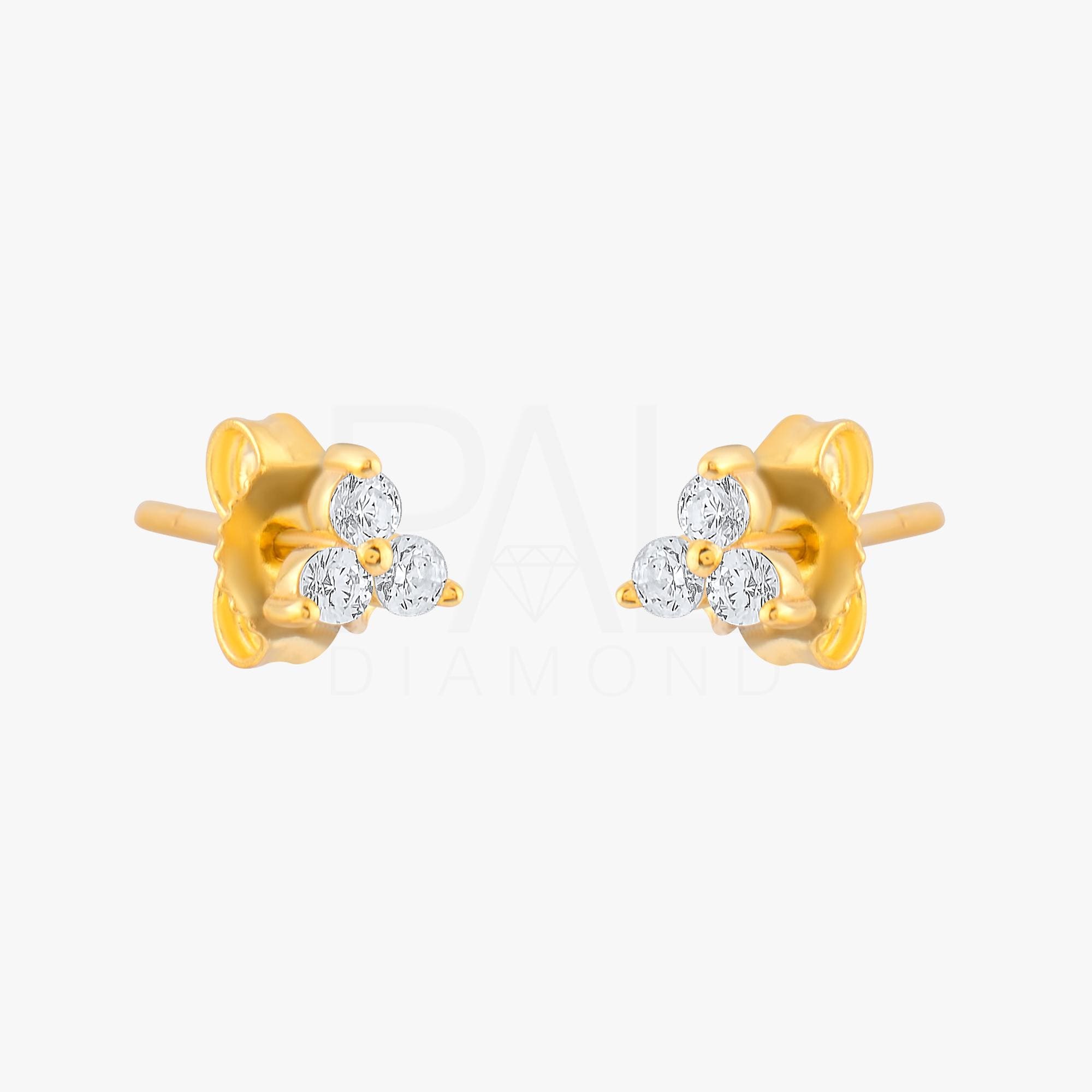 18k Gold 3 Stones Diamond Earrings, Diamond Trio Earrings, 14k Solid Gold Diamond Cluster Earrings, Real Diamond Stud Trio Earrings