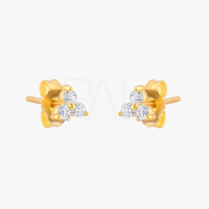 18k Gold 3 Stones Diamond Earrings, Diamond Trio Earrings, 14k Solid Gold Diamond Cluster Earrings, Real Diamond Stud Trio Earrings