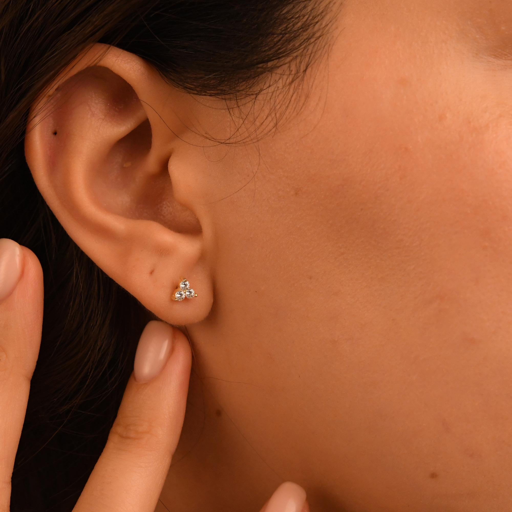 18k Gold 3 Stones Diamond Earrings, Diamond Trio Earrings, 14k Solid Gold Diamond Cluster Earrings, Real Diamond Stud Trio Earrings