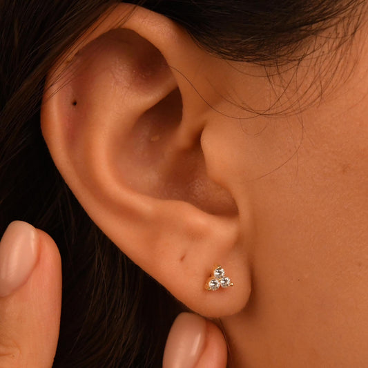 18k Gold 3 Stones Diamond Earrings, Diamond Trio Earrings, 14k Solid Gold Diamond Cluster Earrings, Real Diamond Stud Trio Earrings