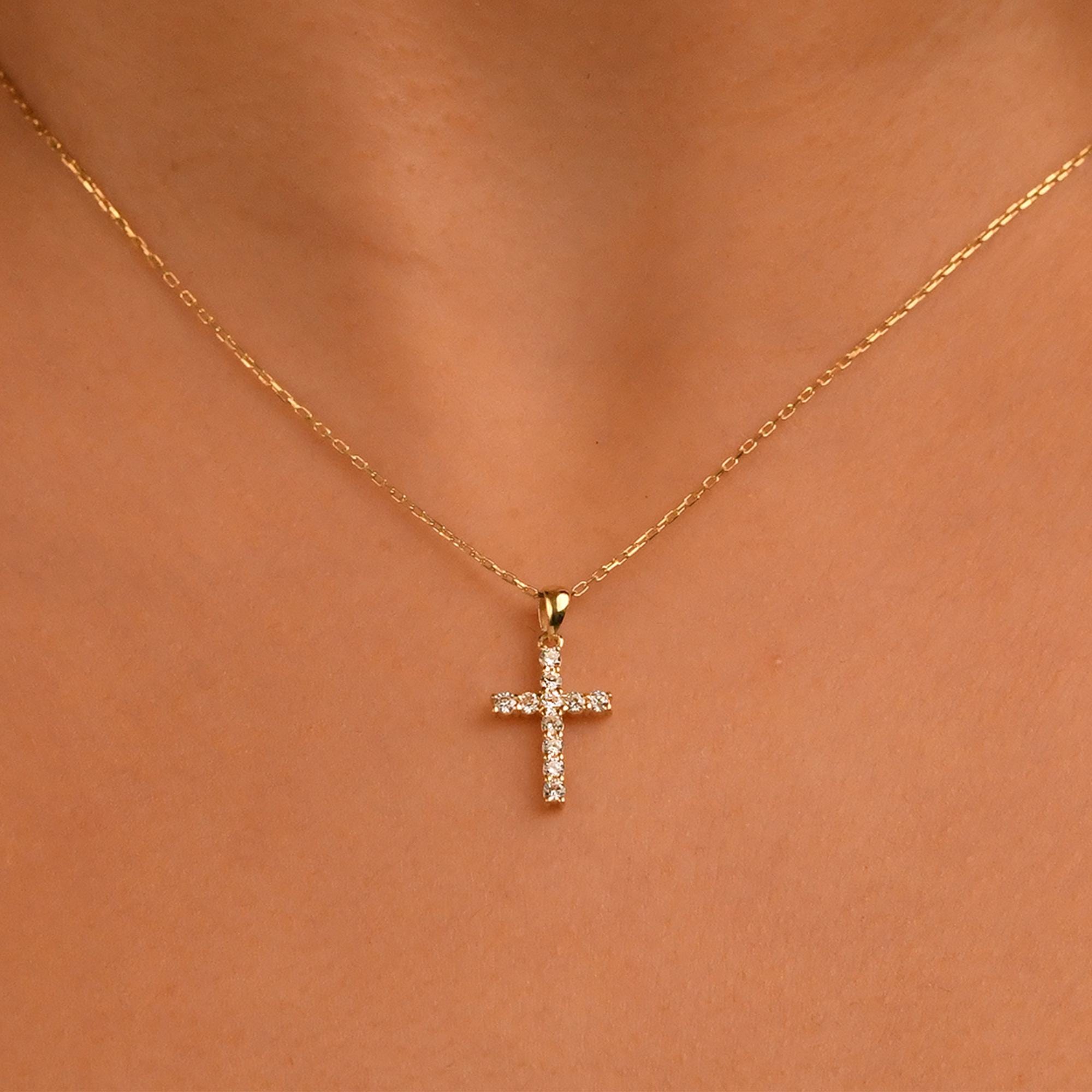 18k Diamond Cross Necklace, Diamond, 14k Solid Gold Cross Necklace, Religious Diamond Necklace, Cross Pendant, Diamond Christian Necklace
