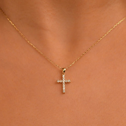 18k Diamond Cross Necklace, Diamond, 14k Solid Gold Cross Necklace, Religious Diamond Necklace, Cross Pendant, Diamond Christian Necklace