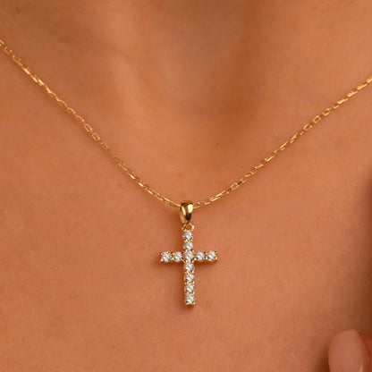 18k Diamond Cross Necklace, Diamond, 14k Solid Gold Cross Necklace, Religious Diamond Necklace, Cross Pendant, Diamond Christian Necklace