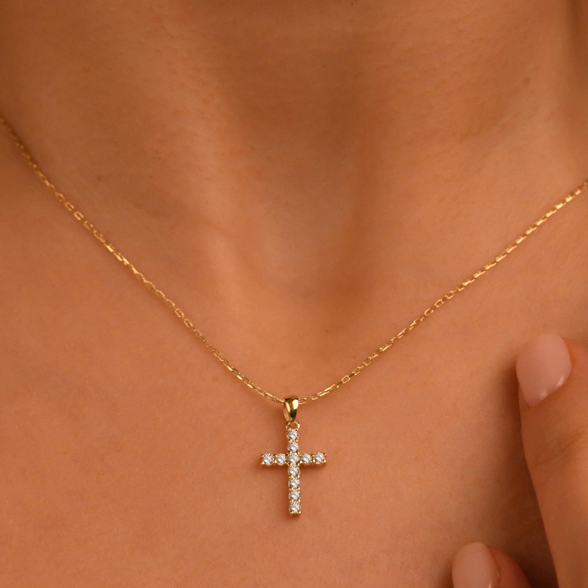 18k Diamond Cross Necklace, Diamond, 14k Solid Gold Cross Necklace, Religious Diamond Necklace, Cross Pendant, Diamond Christian Necklace