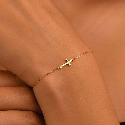 18k Gold Cross Bracelet, 14k Gold Cross Bracelet, Cross Bracelet for Women, Dainty Religious Bracelet, Cross Jewelry, Christian Bracelet