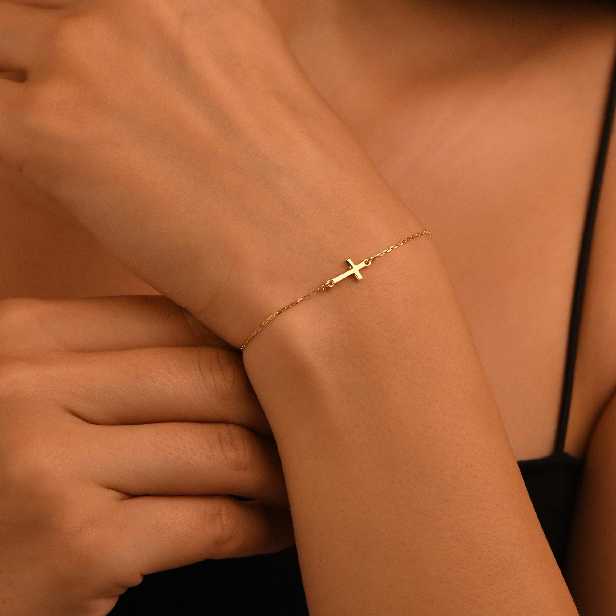 18k Gold Cross Bracelet, 14k Gold Cross Bracelet, Cross Bracelet for Women, Dainty Religious Bracelet, Cross Jewelry, Christian Bracelet