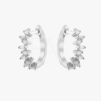 18k Solid Gold Diamond Baguette Earrings, Diamond Hoop Baguette Earrings, 14k Solid Gold Dainty Huggies, Everyday Earrings, Gold Earrings