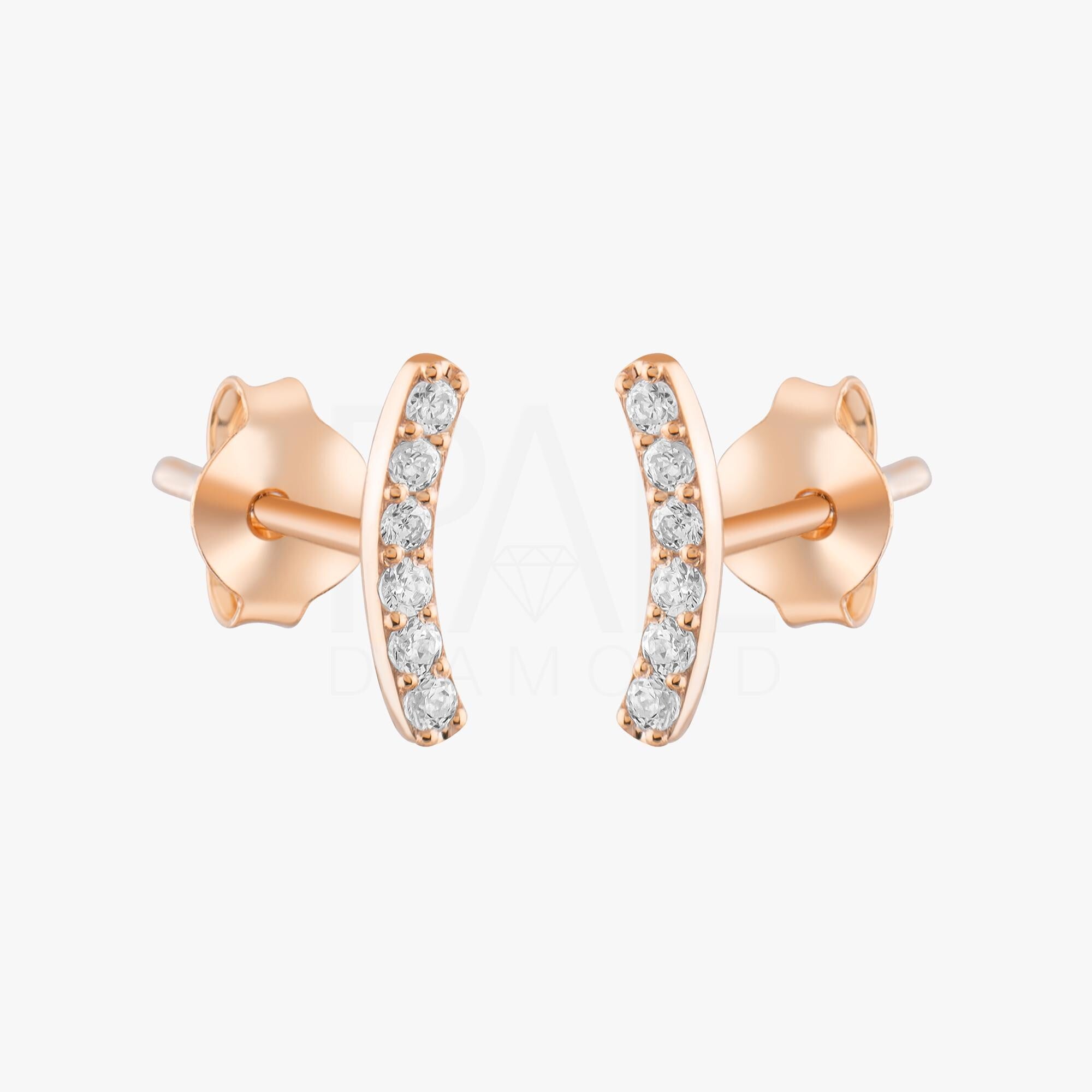 Diamond Curved Earrings, 18k Solid Gold Diamond Curved Earrings, 14k Solid Gold Diamond Curved Bar Earrings, Mini Diamond Stud Earrings