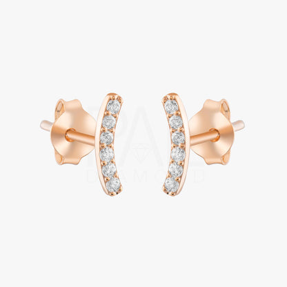 Diamond Curved Earrings, 18k Solid Gold Diamond Curved Earrings, 14k Solid Gold Diamond Curved Bar Earrings, Mini Diamond Stud Earrings