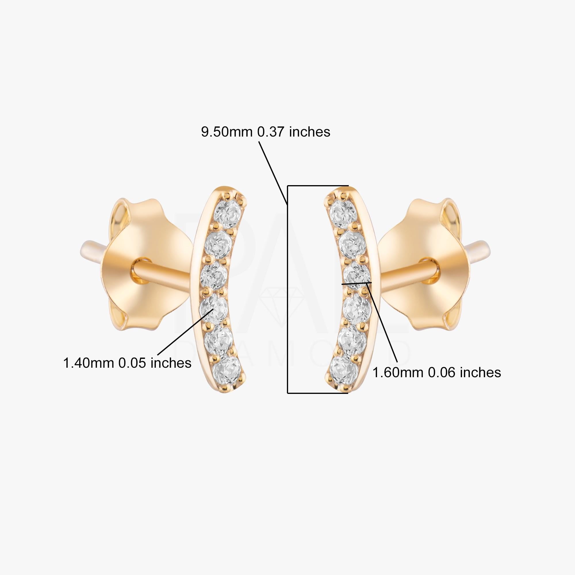 Diamond Curved Earrings, 18k Solid Gold Diamond Curved Earrings, 14k Solid Gold Diamond Curved Bar Earrings, Mini Diamond Stud Earrings