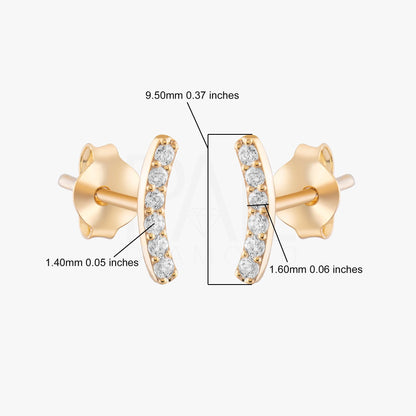 Diamond Curved Earrings, 18k Solid Gold Diamond Curved Earrings, 14k Solid Gold Diamond Curved Bar Earrings, Mini Diamond Stud Earrings