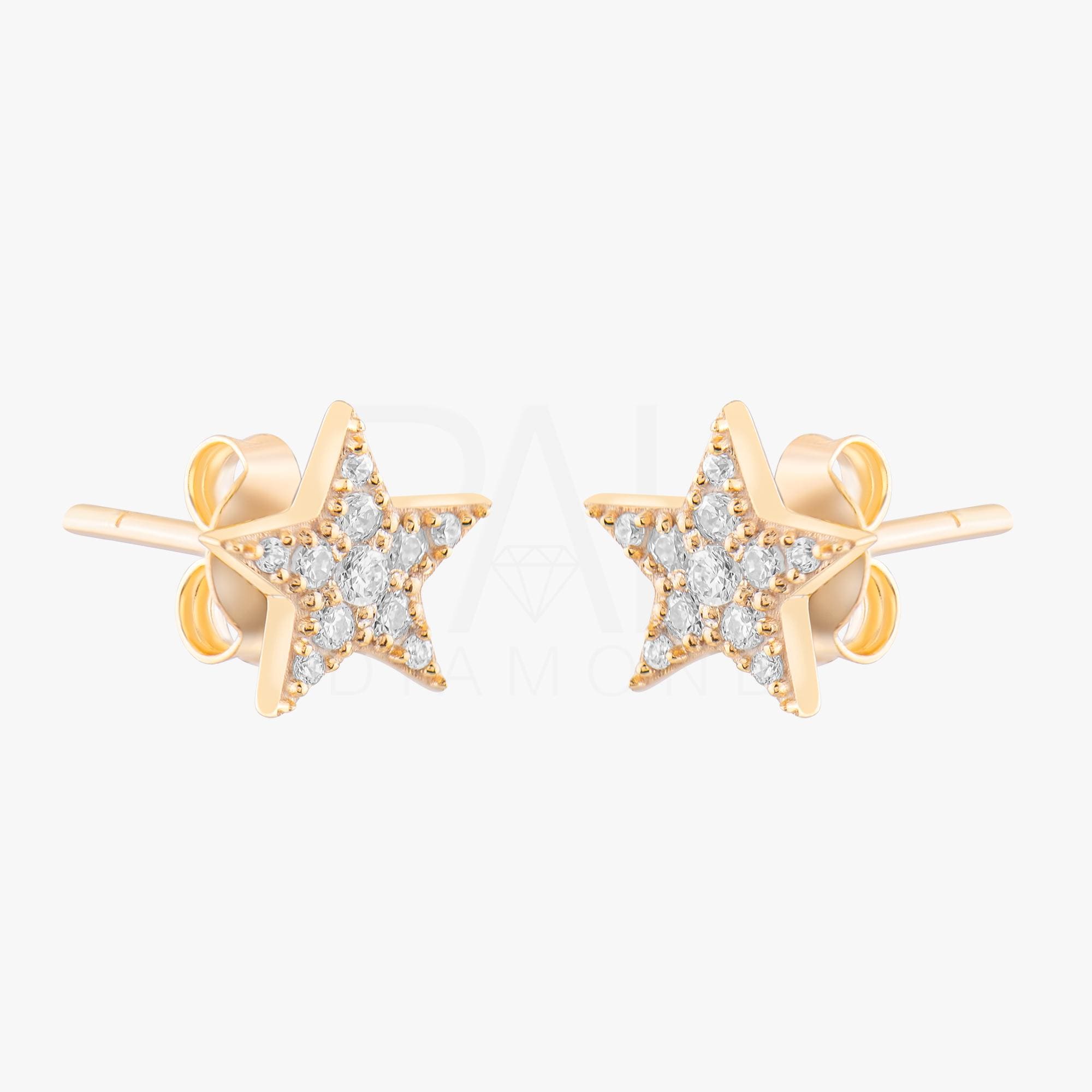 18k Solid Gold Diamond Star Earrings, 14k Solid Gold Mini Star Stud Earrings, Mini Gold Star Earrings, Natural Diamond Star Earrings