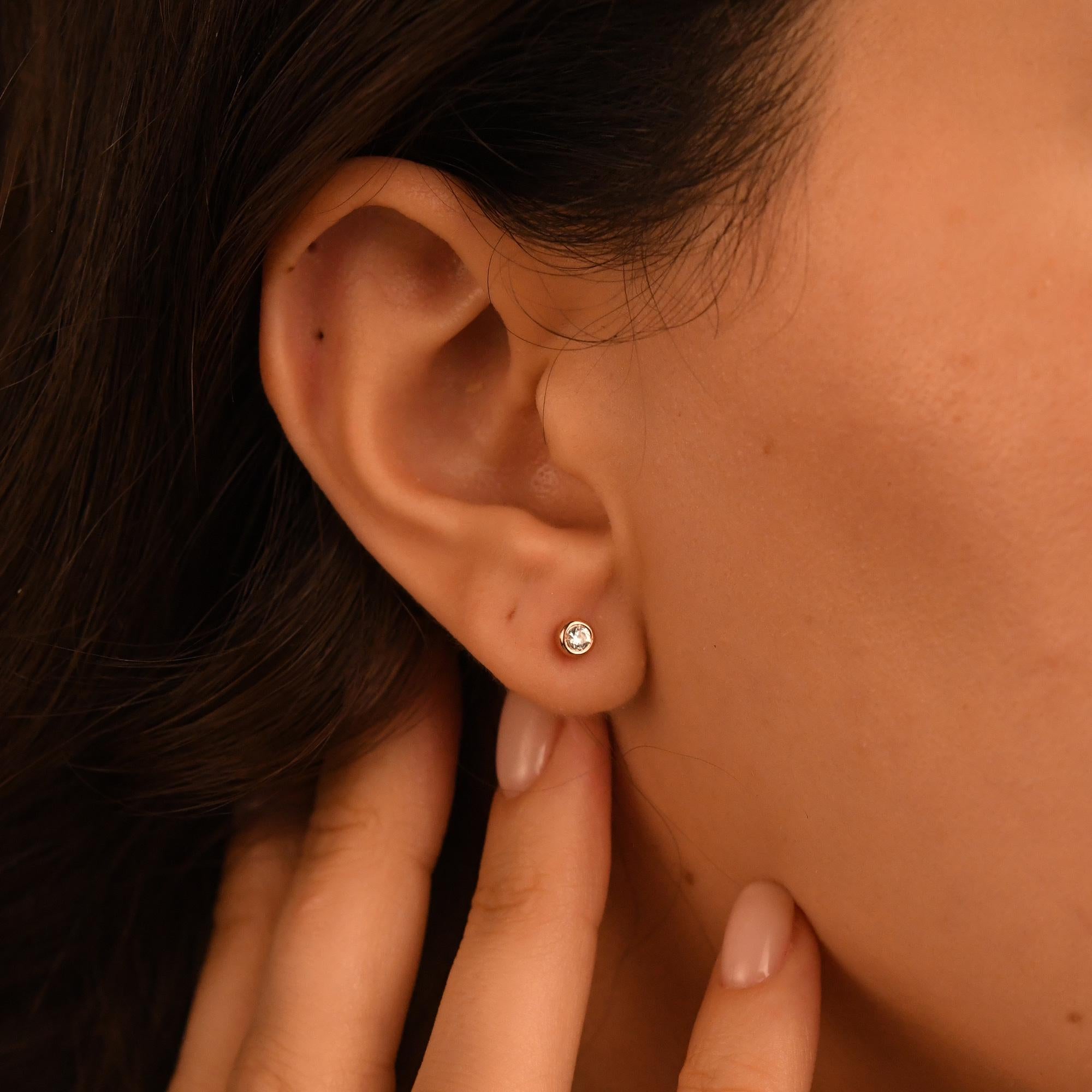 18k Diamond Bezel Solitaire Earrings, 14k Solid Diamond Stud Earrings, Dainty Diamond Solitaire Stud Earrings, Natural Diamond Solitaire