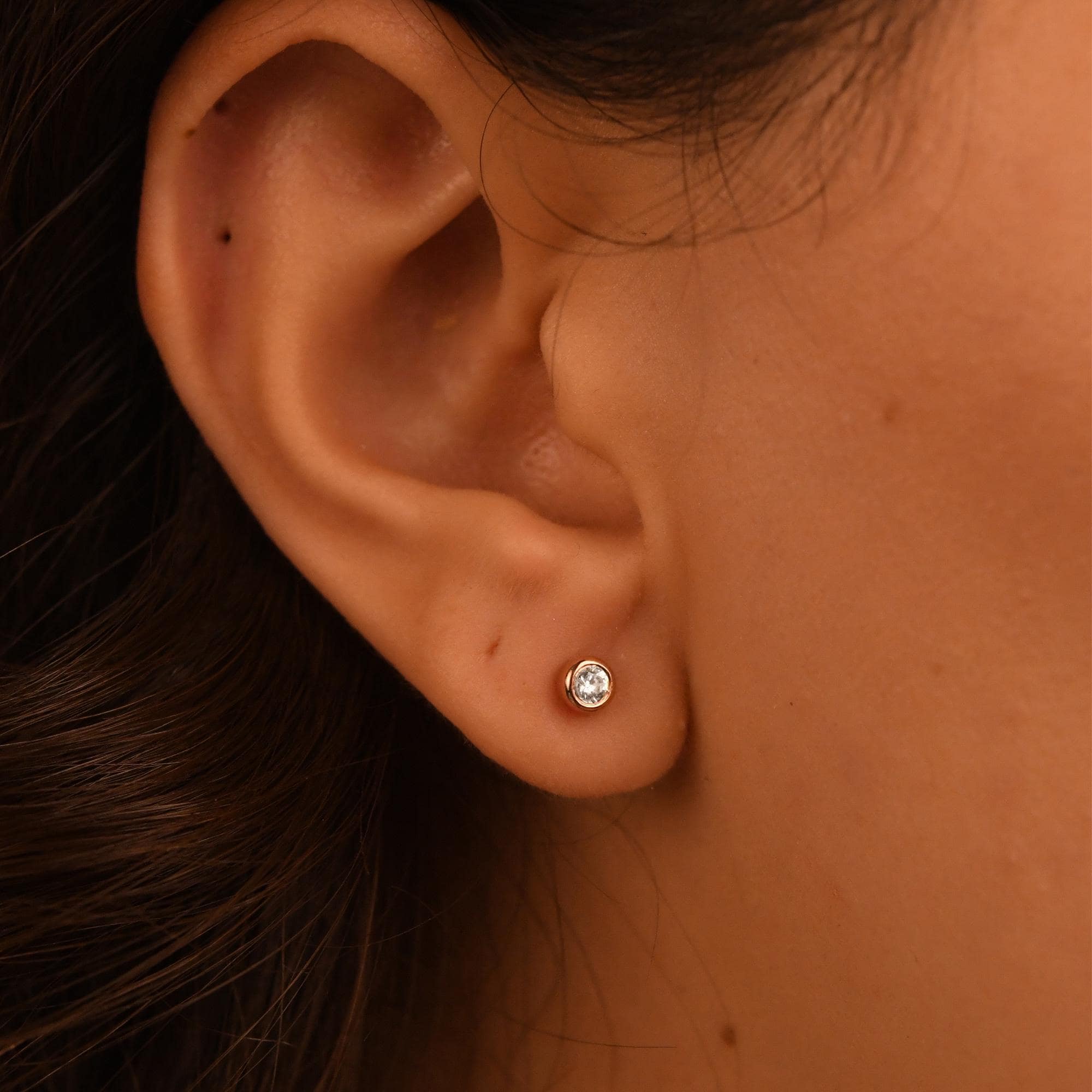 18k Diamond Bezel Solitaire Earrings, 14k Solid Diamond Stud Earrings, Dainty Diamond Solitaire Stud Earrings, Natural Diamond Solitaire