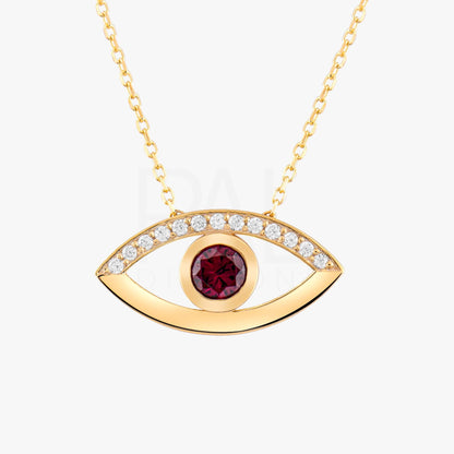 18k Diamond Evil Eye Ruby Necklace, 14k Solid Gold Sapphire Evil Eye Necklace, Emerald Evil Eye Necklace, Nazar Necklace, Evil Eye Jewelry