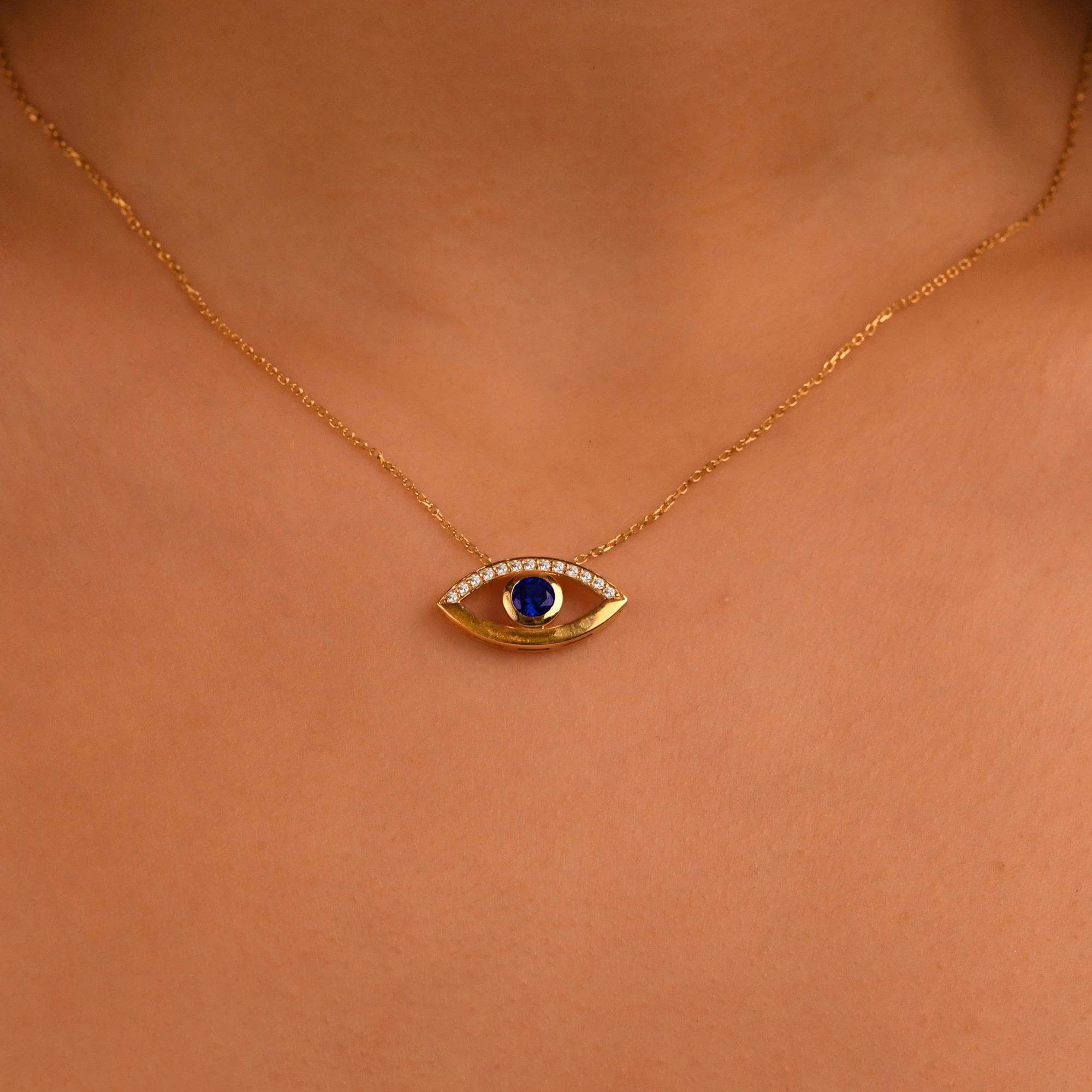 18k Diamond Evil Eye Ruby Necklace, 14k Solid Gold Sapphire Evil Eye Necklace, Emerald Evil Eye Necklace, Nazar Necklace, Evil Eye Jewelry