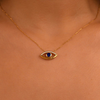 18k Diamond Evil Eye Ruby Necklace, 14k Solid Gold Sapphire Evil Eye Necklace, Emerald Evil Eye Necklace, Nazar Necklace, Evil Eye Jewelry