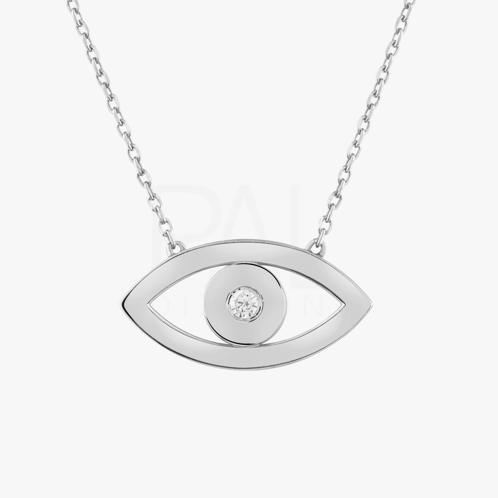 18k Gold Diamond Evil Eye Big Size Necklace, 14k Solid Gold Evil Eye Necklace, Diamond Nazar Hamsa Good Luck Necklace, Evil Eye Pendant