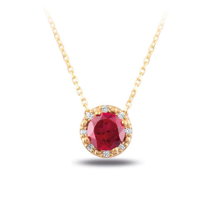 18k Diamond Ruby Necklace, Emerald Diamond Necklace, Sapphire Diamond Necklace, 14k Solid Gold Ruby Necklace, Color Stone Diamond Necklace