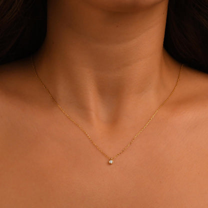18k Diamond 0.08 Carat Solitaire Neklace, 14k Gold Dainty Diamond Solitaire Necklace, Bezel Setting Solitaire Necklace, Bridal Necklace