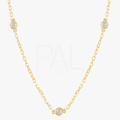 18k Diamond Solitaire Necklace, 14k Solid Gold 3 Stones Diamond Necklace, Bezel Setting Solitaire Diamond Necklace, Solitaire Gold Necklace