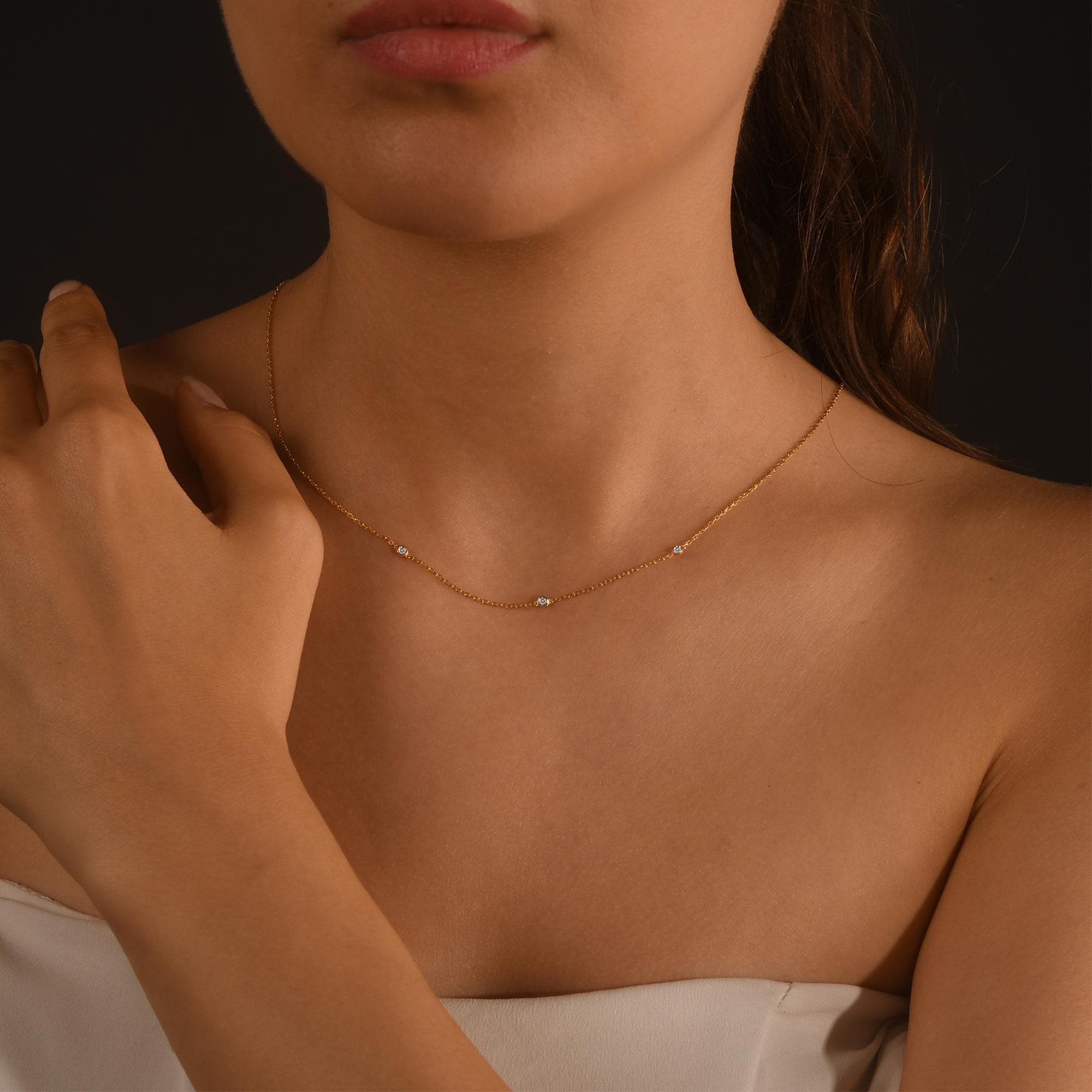 18k Diamond Solitaire Necklace, 14k Solid Gold 3 Stones Diamond Necklace, Bezel Setting Solitaire Diamond Necklace, Solitaire Gold Necklace