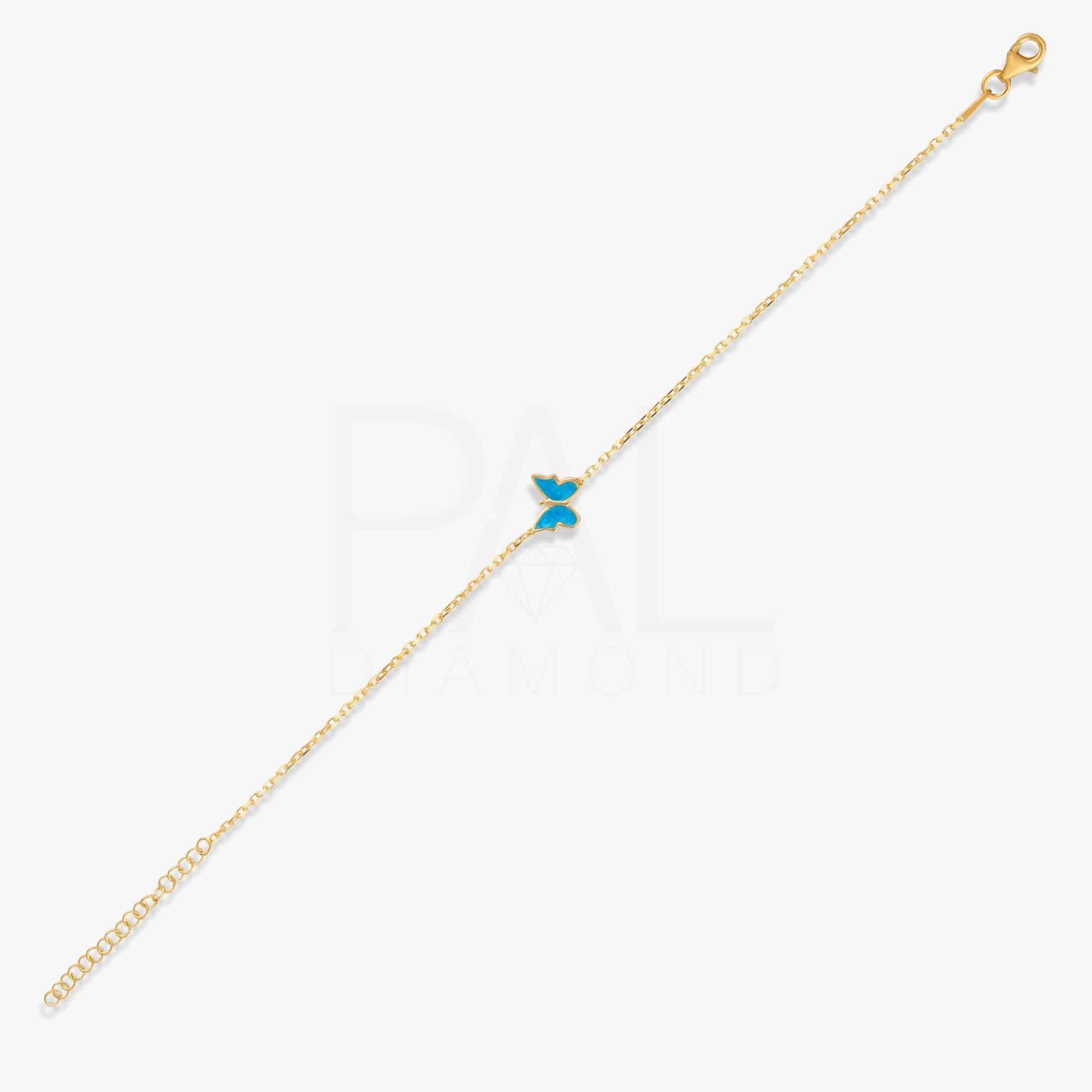 18k Solid Gold Butterfly Bracelet, 14k Gold Blue Butterfly Bracelet, Colorful Enamel Handmade Gold Bracelet, Dainty Real Gold Bracelet