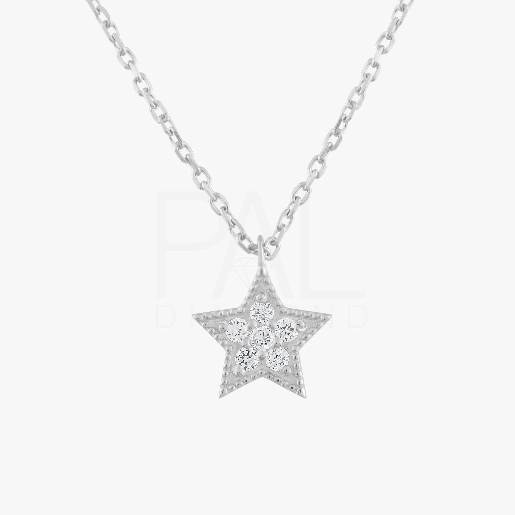 18k Diamond Star Necklace, 14k Gold Star Necklace, Diamond Star Charm Pendant, Solid Gold Diamond Celestial Necklace, Gift Diamond Necklace
