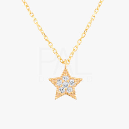 18k Diamond Star Necklace, 14k Gold Star Necklace, Diamond Star Charm Pendant, Solid Gold Diamond Celestial Necklace, Gift Diamond Necklace