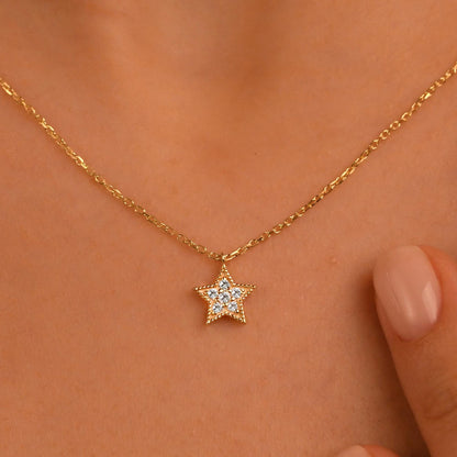 18k Diamond Star Necklace, 14k Gold Star Necklace, Diamond Star Charm Pendant, Solid Gold Diamond Celestial Necklace, Gift Diamond Necklace