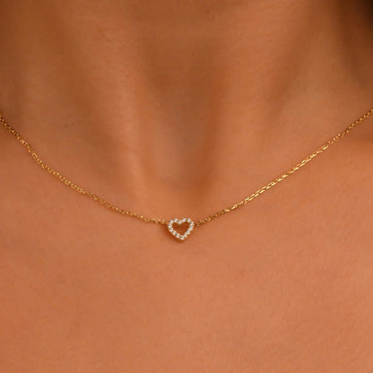Diamond Heart Necklace, 18k Solid Gold Heart Necklace, 14k Mini Diamond Heart Pendant, Heart Shaped Love Necklace by Pal Diamond