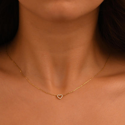 Diamond Heart Necklace, 18k Solid Gold Heart Necklace, 14k Mini Diamond Heart Pendant, Heart Shaped Love Necklace by Pal Diamond
