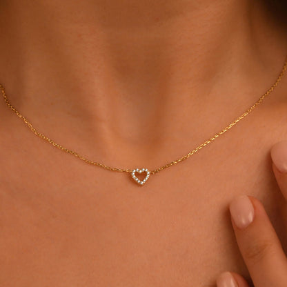 Diamond Heart Necklace, 18k Solid Gold Heart Necklace, 14k Mini Diamond Heart Pendant, Heart Shaped Love Necklace by Pal Diamond
