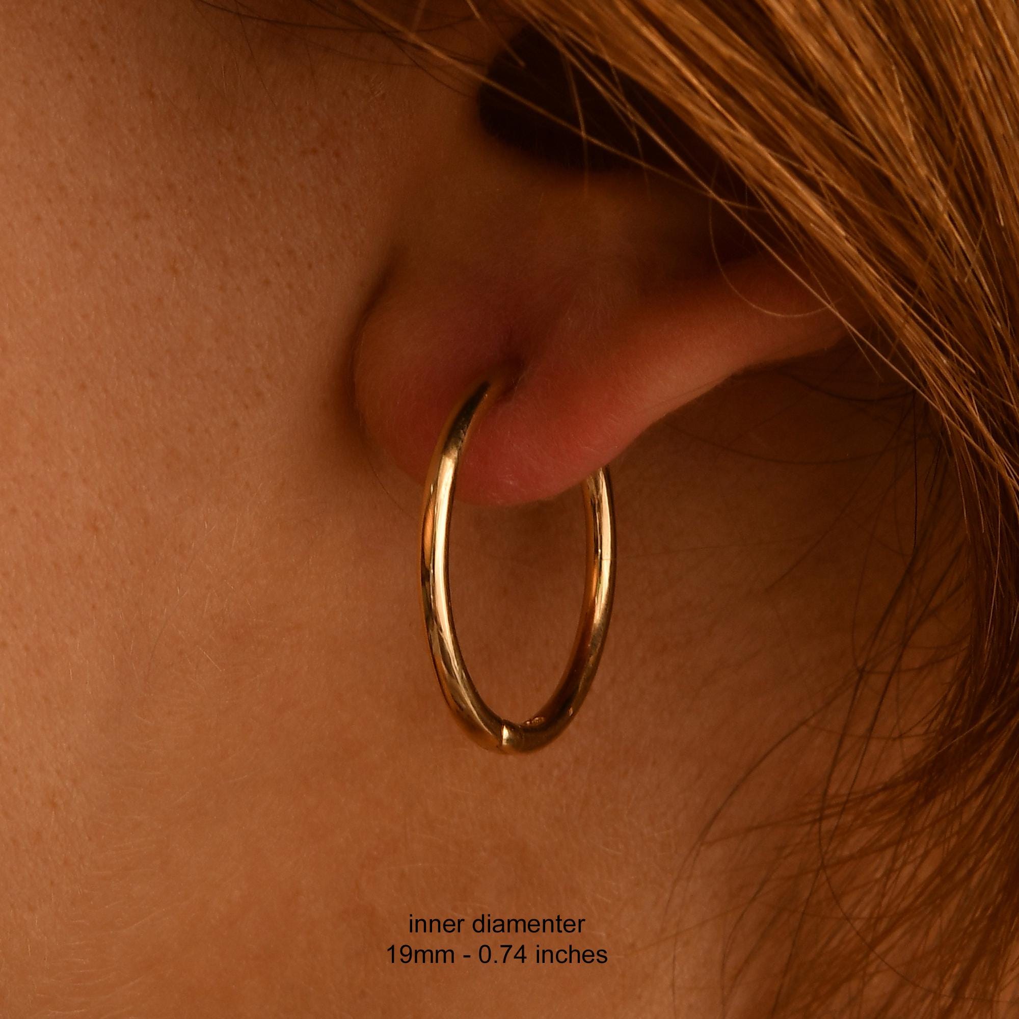 14k Solid Gold Hoop Earrings, Real Gold Hoop Earrings, Hinged Huggie Earrings, Gold Round Hoop Earrings, Gold Endless Thin Hoop Earrings