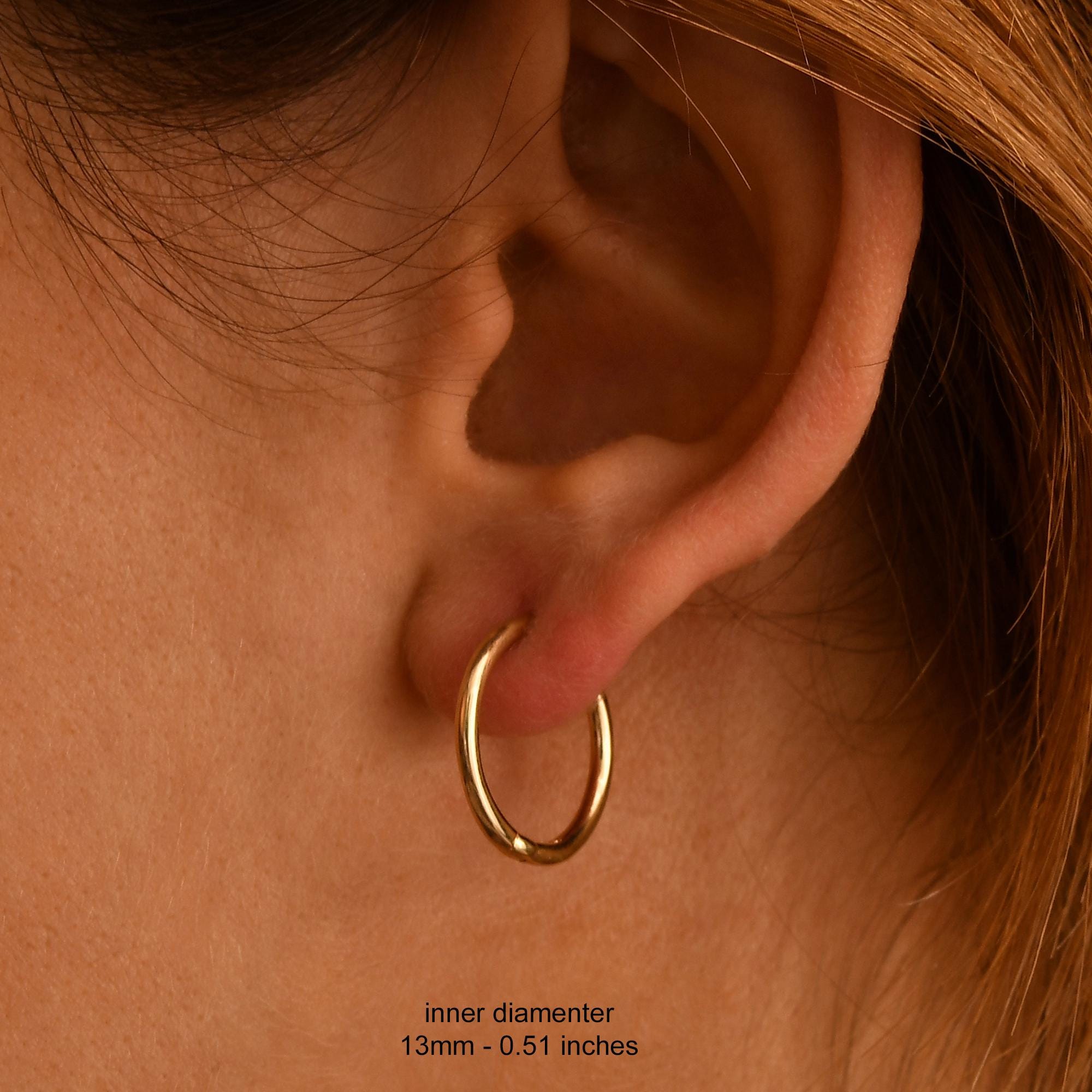 14k Solid Gold Hoop Earrings, Real Gold Hoop Earrings, Hinged Huggie Earrings, Gold Round Hoop Earrings, Gold Endless Thin Hoop Earrings