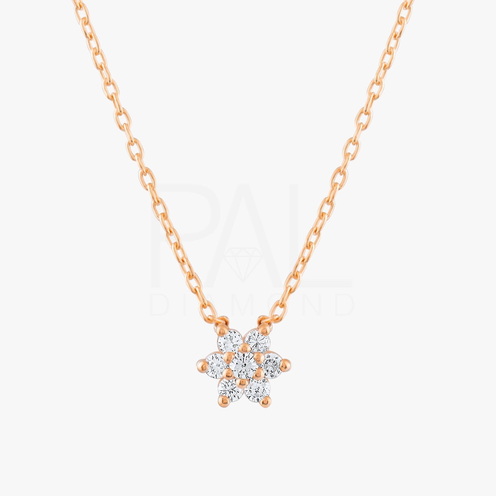 18k Diamond Flower Necklace, 14k Solid Gold Natural Diamond Flower Pendant, Mini Flower Necklace, Daisy Necklace, Dainty Flower Necklace