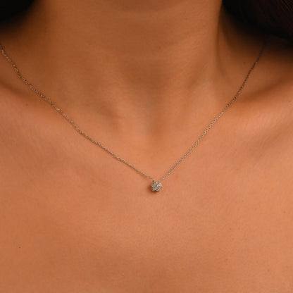 18k Diamond Flower Necklace, 14k Solid Gold Natural Diamond Flower Pendant, Mini Flower Necklace, Daisy Necklace, Dainty Flower Necklace