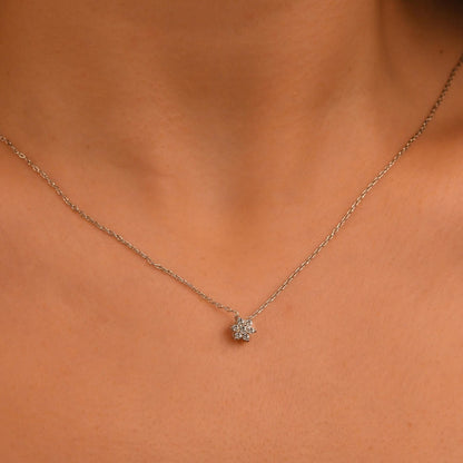 18k Diamond Flower Necklace, 14k Solid Gold Natural Diamond Flower Pendant, Mini Flower Necklace, Daisy Necklace, Dainty Flower Necklace