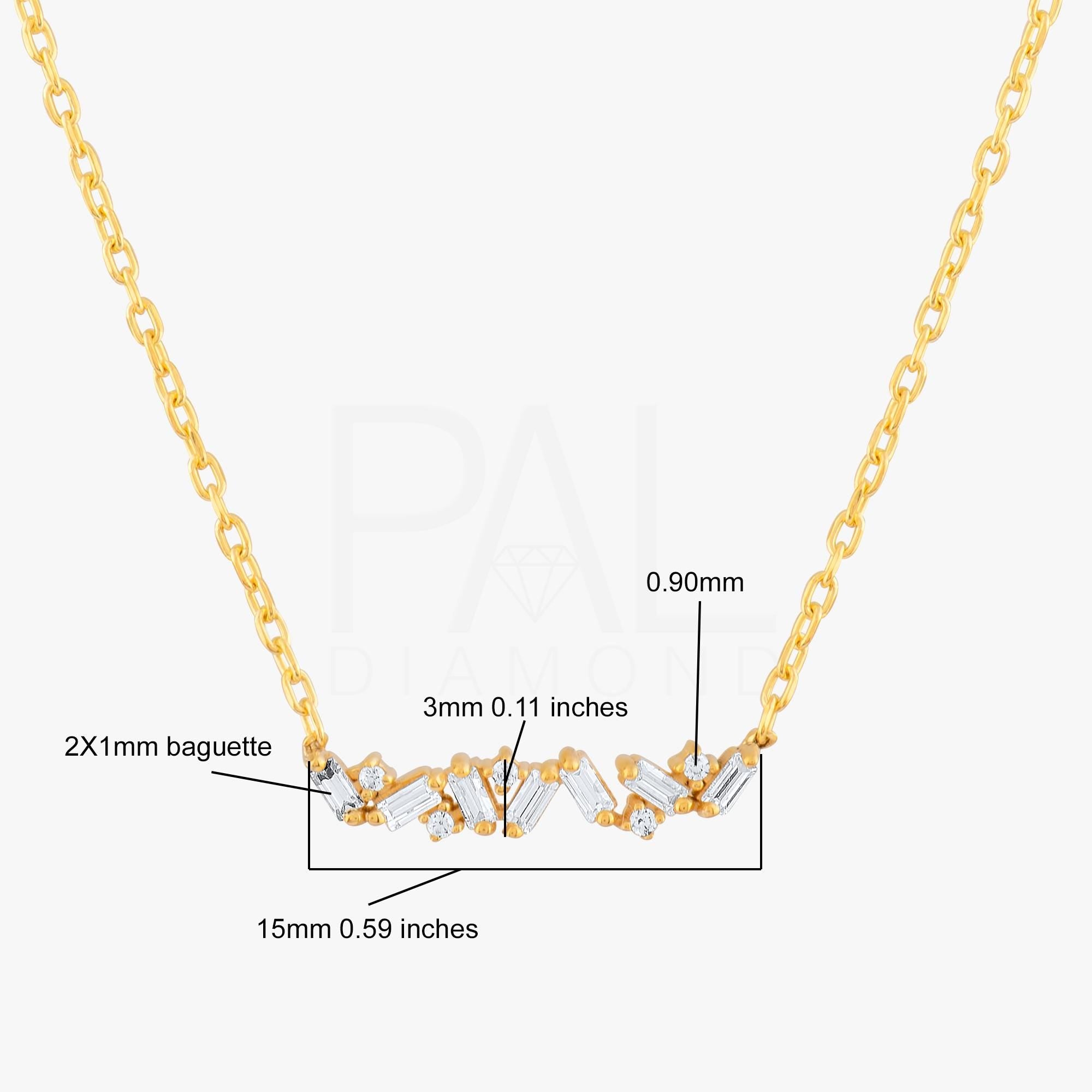 18k Solid Gold Cluster, Daily Diamond Necklace, 14k Diamond Baguette Necklace, Baguette and Round Diamond Necklace, Dainty Cluster Necklace