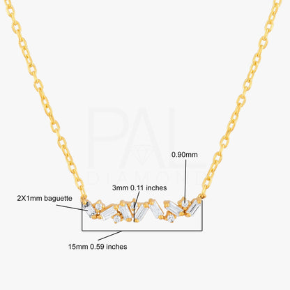 18k Solid Gold Cluster, Daily Diamond Necklace, 14k Diamond Baguette Necklace, Baguette and Round Diamond Necklace, Dainty Cluster Necklace